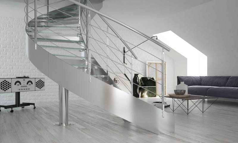 Curved staircases, curved stairs, spiral stairs, custom made staircases, custom staircases from Italy, wood steps, glass steps, wooden stairs