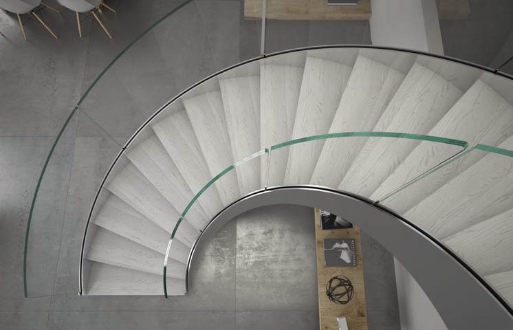 Curved staircases, curved stairs, spiral stairs, custom made staircases, custom staircases from Italy, wood steps, glass steps, wooden stairs