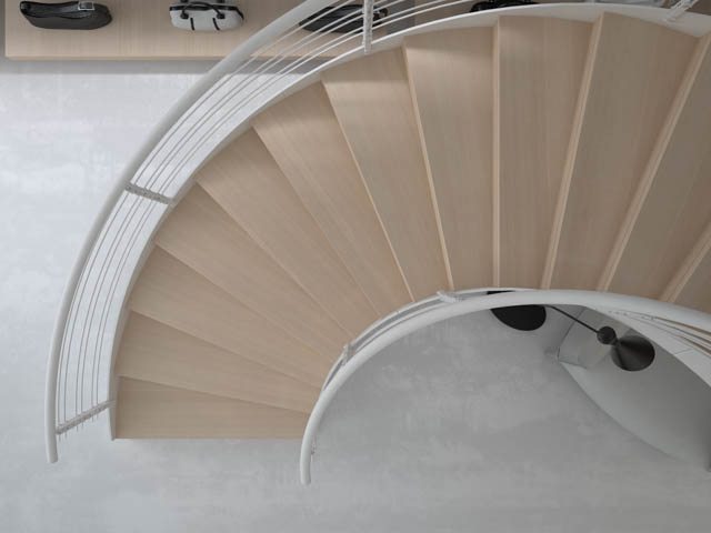 Curved staircases, curved stairs, spiral stairs, custom made staircases, custom staircases from Italy, wood steps, glass steps, wooden stairs