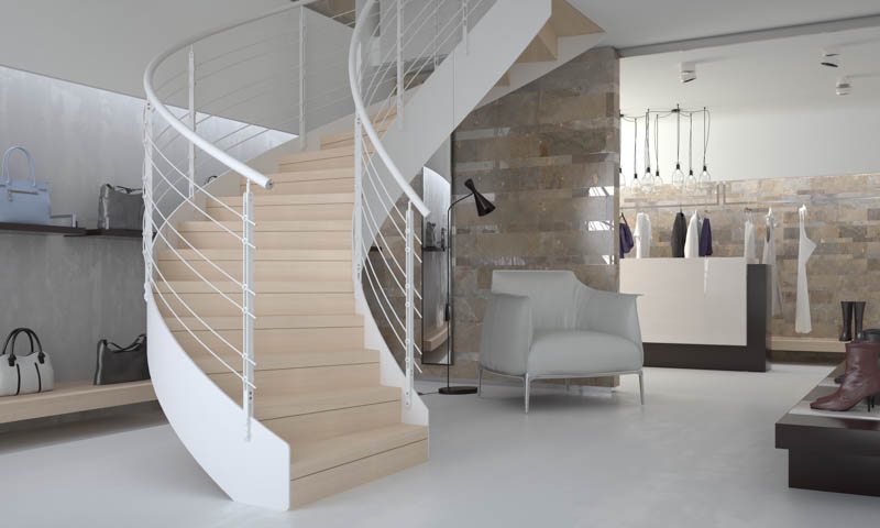 Curved staircases, curved stairs, spiral stairs, custom made staircases, custom staircases from Italy, wood steps, glass steps, wooden stairs