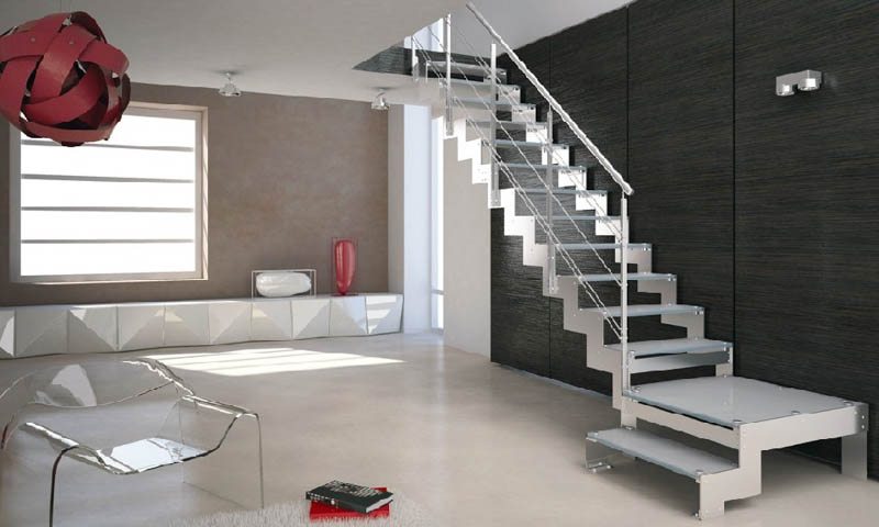 Modern staircases, spiral stairs, curved staircases with wood, glass, or steel steps and railings custom designed and installed by our professional team.