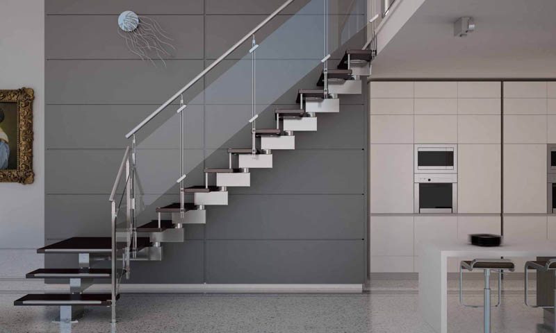 Modern staircases, spiral stairs, curved staircases with wood, glass, or steel steps and railings custom designed and installed by our professional team.