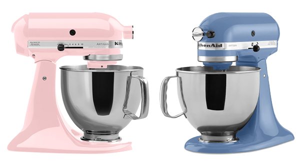 KitchenAid Stand Mixer in Pink and Cornflour Blue.