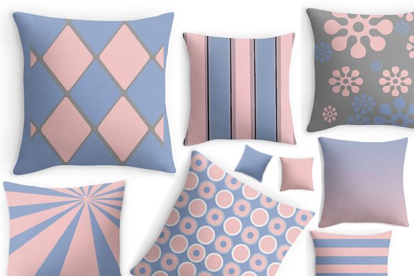 Rose Quartz and Serenity throw pillows from Red Bubble.