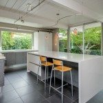 Renovations to Eichler kitchens require a strict attention to the integrity of the design. This Eichler in Sunnyvale uses cabinets from the Aran Cucine Penelope collection in Ash Larch, with white glossy cabinets from the Doga collection. The countertop is Silestone in White Storm, with a sink and faucet from Blanco. The refrigerator and freezer are from Liebherr, BlueStar range and FuturoFuturo hood, with a dishwasher, oven, and steam oven from Miele. In the bathrooms we used vanities from GB Group’s Sahara collection.