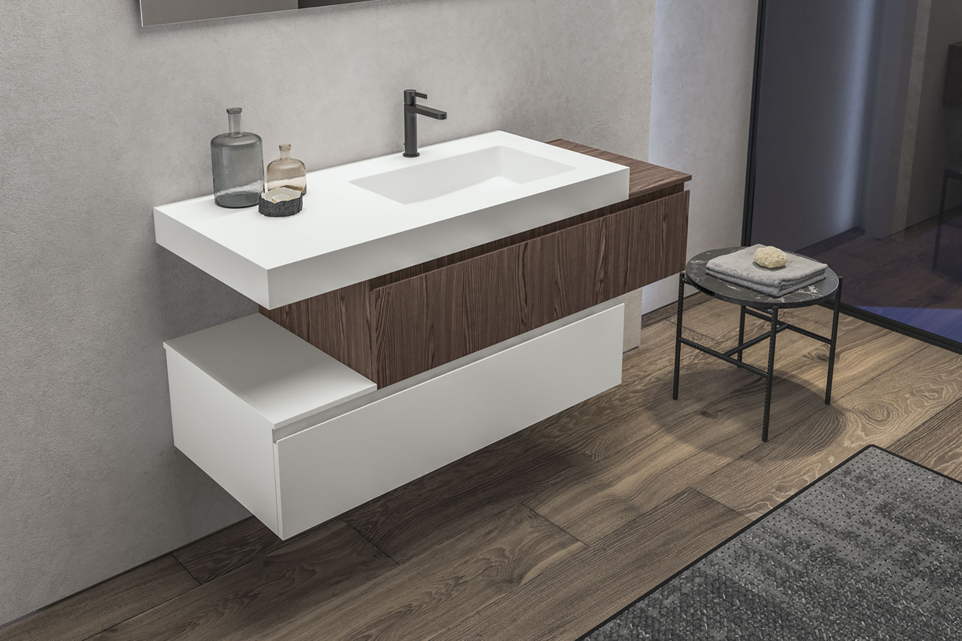 European Bathroom Vanity With Slatted Shelf