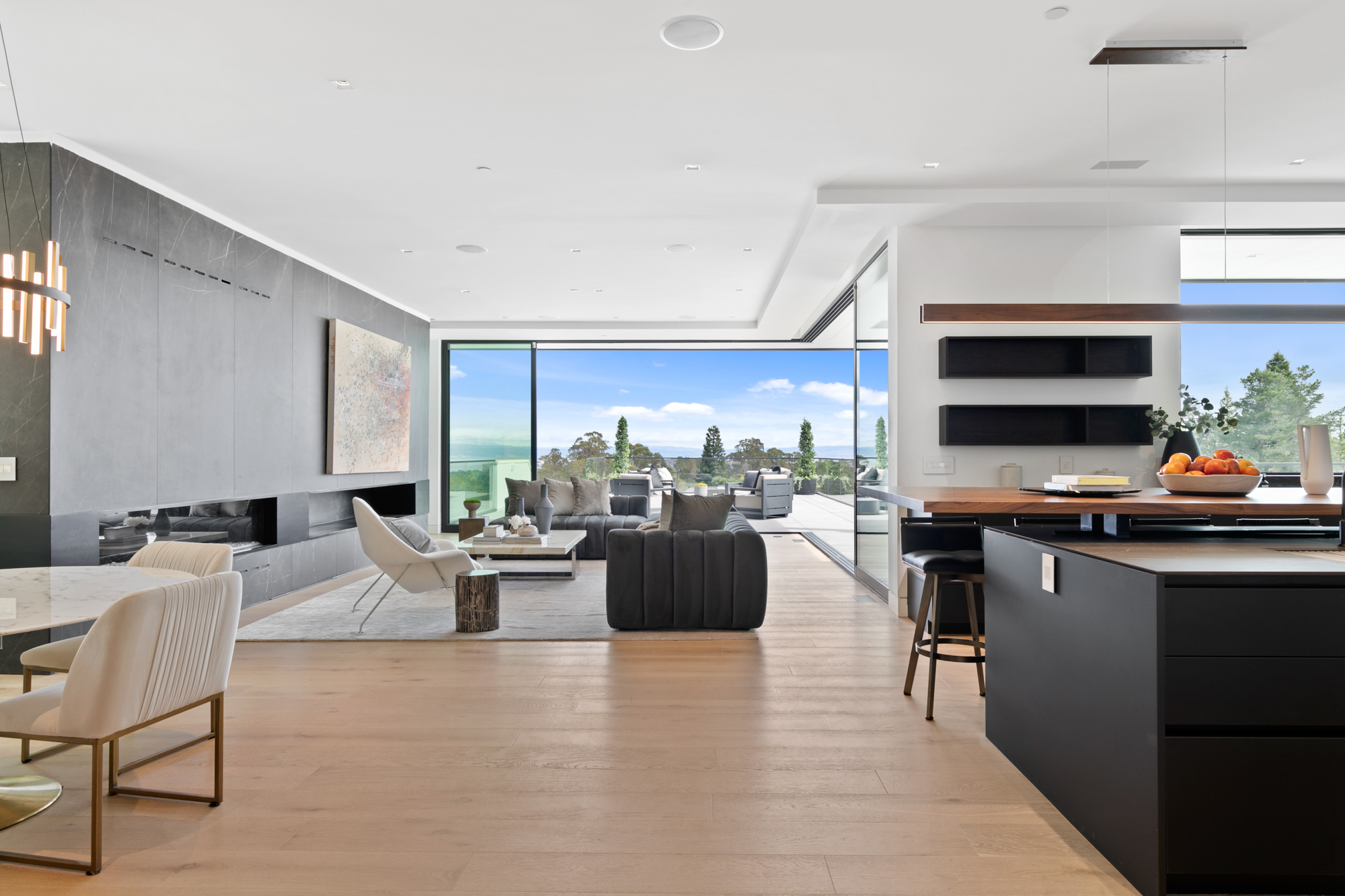 Modern Italian Kitchen into living room. 