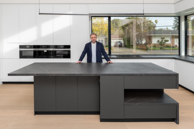 Five stages of the European Cabinets & Design Studios kitchen design process, from consultation to installation